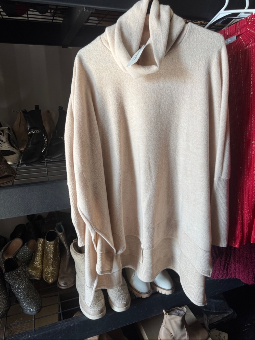 Impressions Cream Cowl-Neck Tunic Sweater